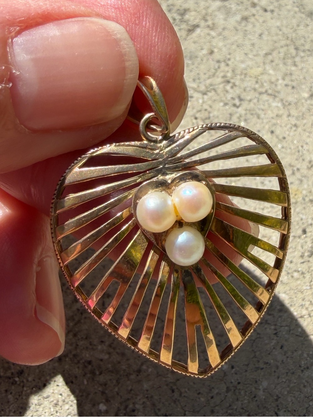 Vintage, Gold Heart Pearl Pendant